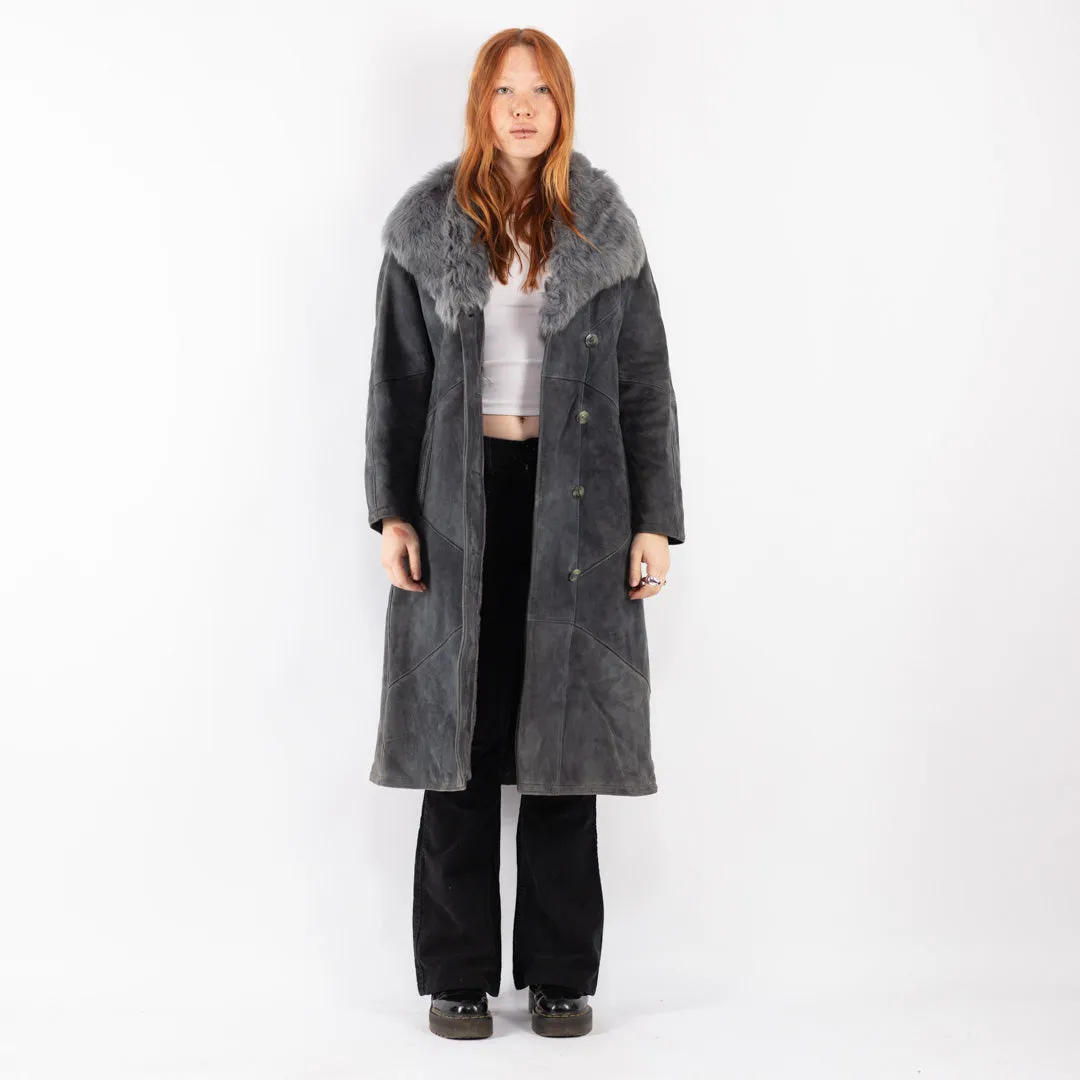 Vintage 70's Women Sheepskin Coat in Gray