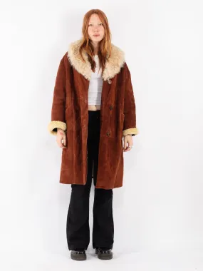 Vintage 70's Women Sheepskin Shearling Coat in Brown