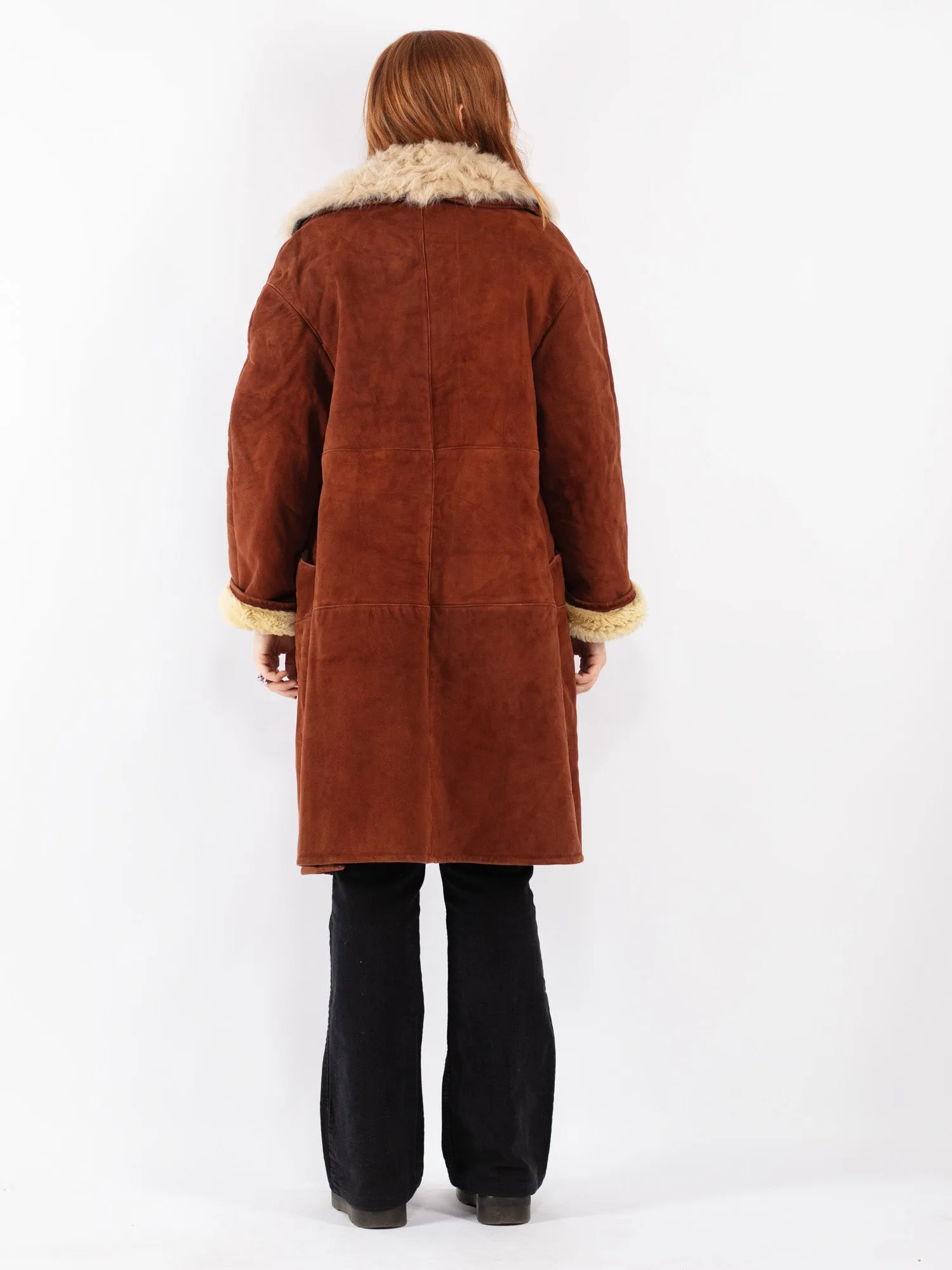 Vintage 70's Women Sheepskin Shearling Coat in Brown