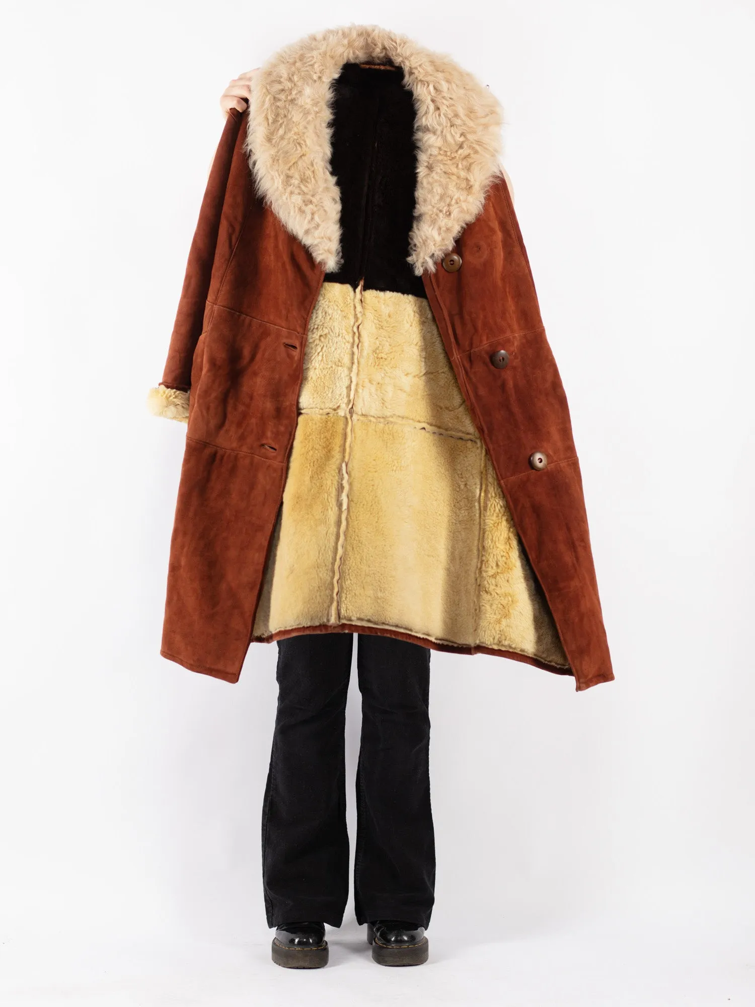 Vintage 70's Women Sheepskin Shearling Coat in Brown