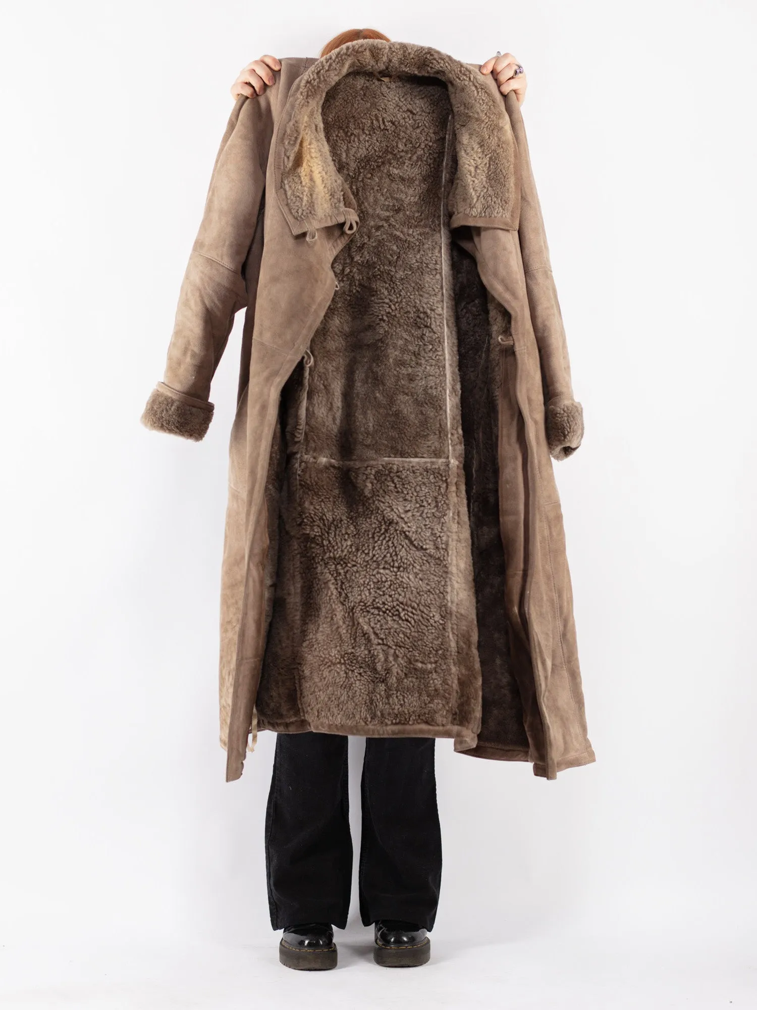 Vintage 80's Women Sheepskin Shearling Coat in Beige