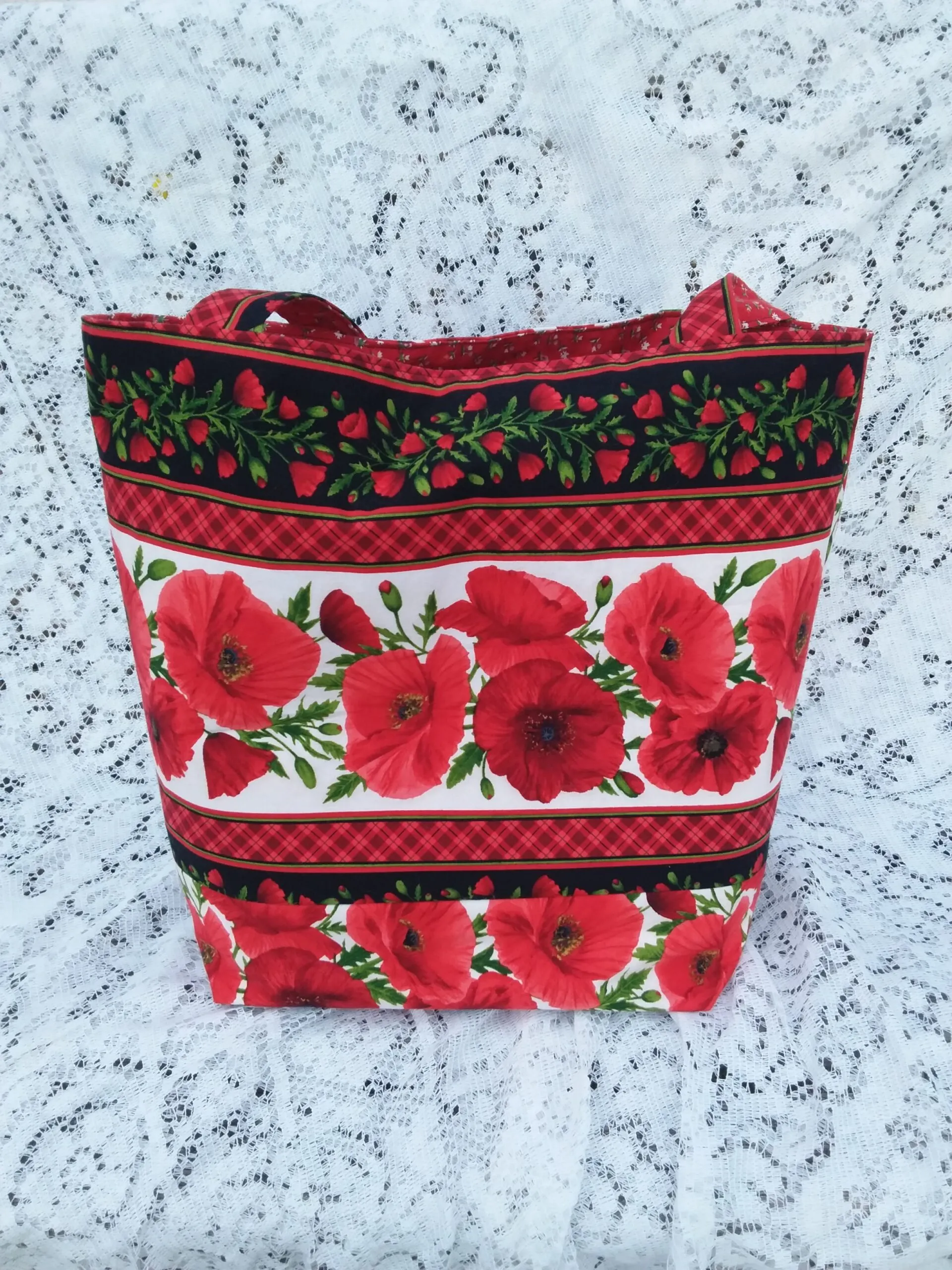 Vintage Poppy and Red Calico Fabric Tote