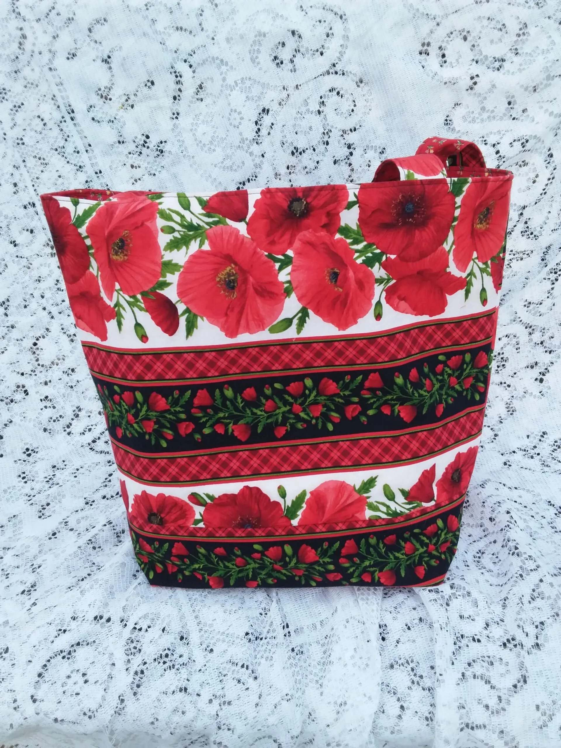 Vintage Poppy and Red Calico Fabric Tote