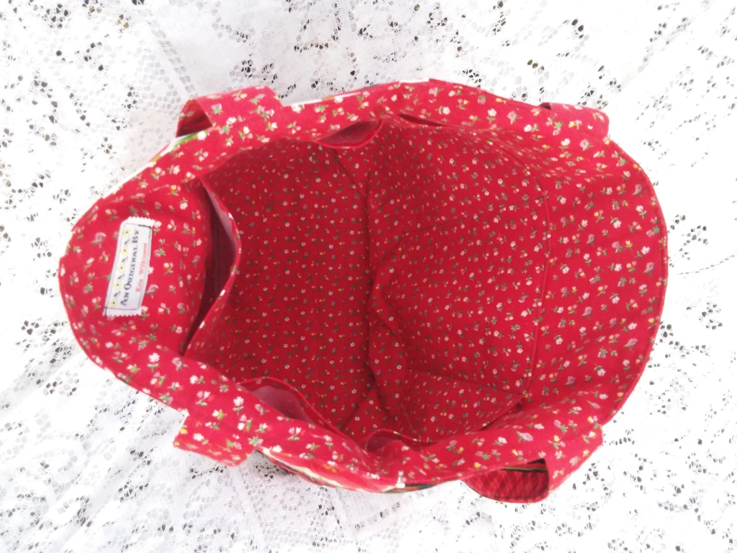 Vintage Poppy and Red Calico Fabric Tote