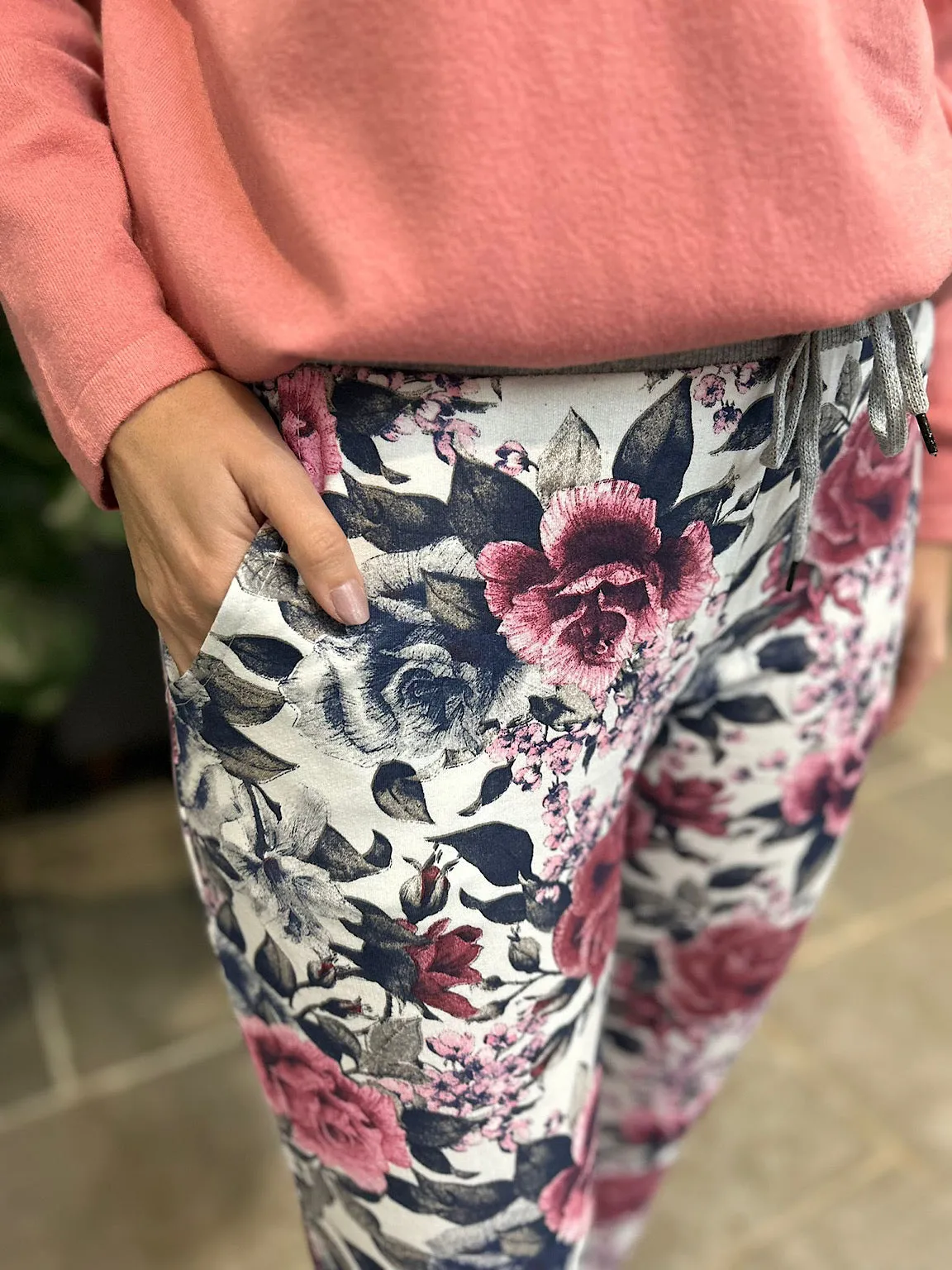 White Multi Flower Joggers