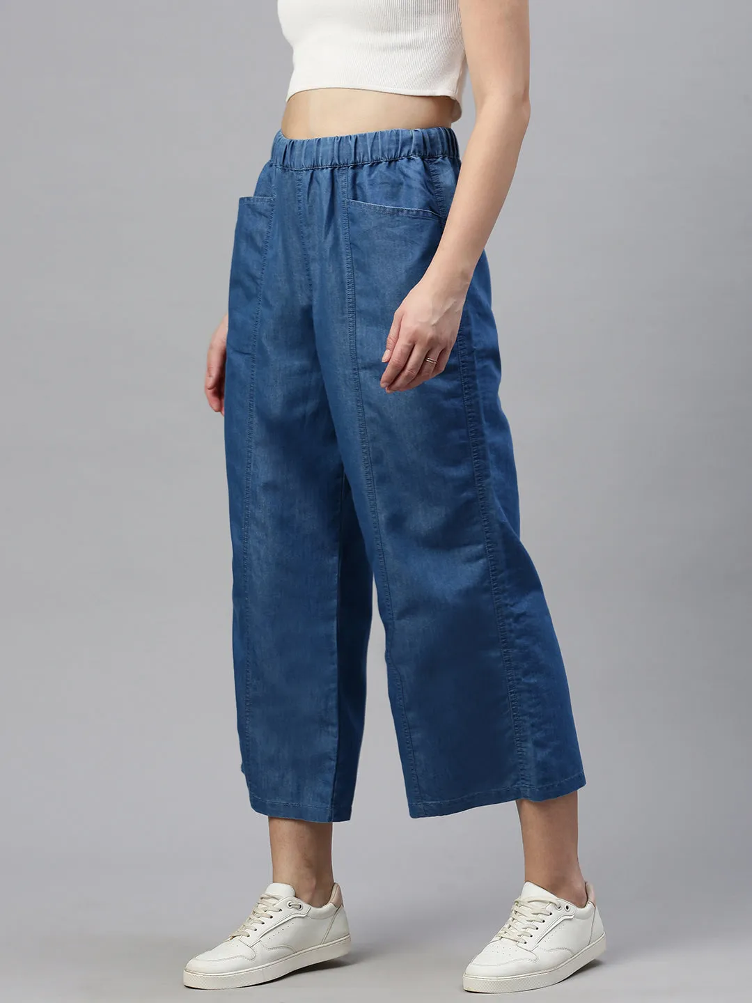 Women Culottes Mid Blue