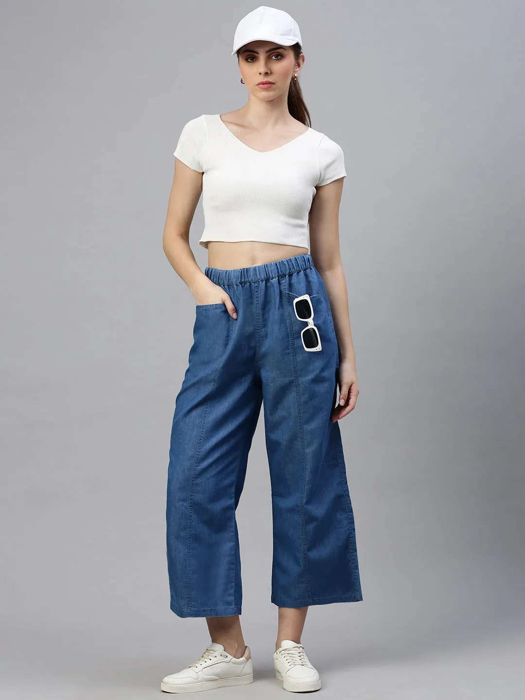 Women Culottes Mid Blue