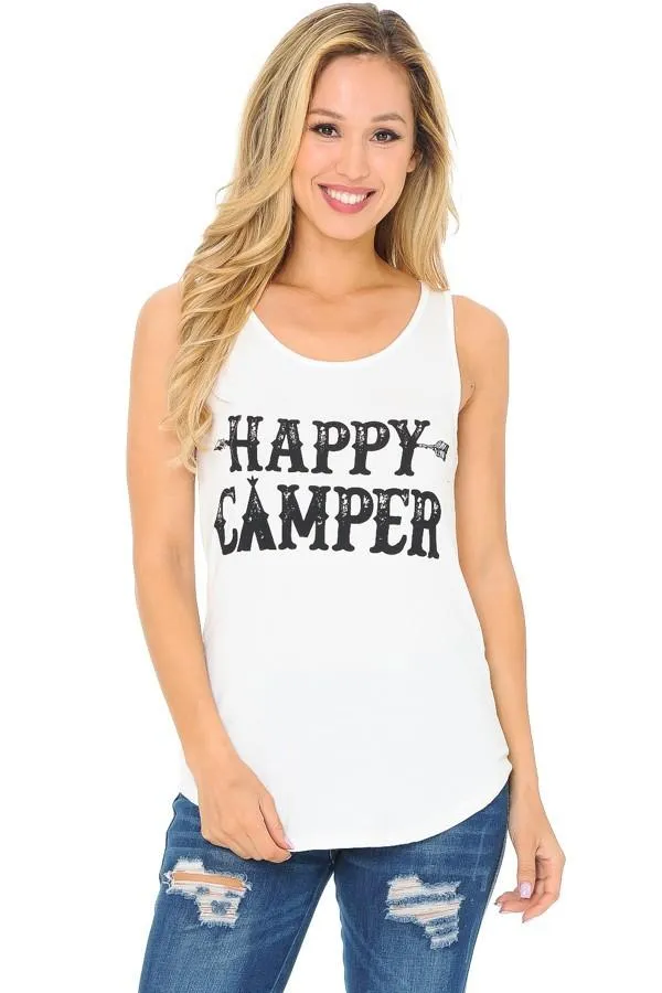 Womens Happy Camper Graphic Shirt White Sizes S/M/L