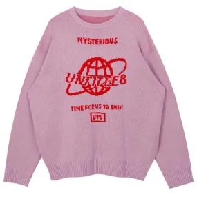 Xituodai Valentine's Day trendy mens fashion EStreet Sweater Women Earth Letter Harajuku Kniting Tops Loose Warm Pullover  Autum