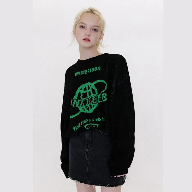 Xituodai Valentine's Day trendy mens fashion EStreet Sweater Women Earth Letter Harajuku Kniting Tops Loose Warm Pullover  Autum