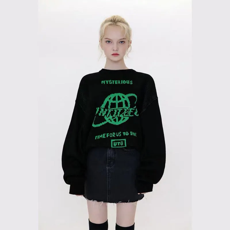 Xituodai Valentine's Day trendy mens fashion EStreet Sweater Women Earth Letter Harajuku Kniting Tops Loose Warm Pullover  Autum