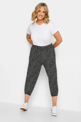 YOURS Curve Black Spot Print Cropped Harem Joggers