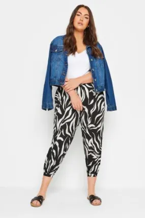 YOURS Curve Black Zebra Print Cropped Harem Joggers