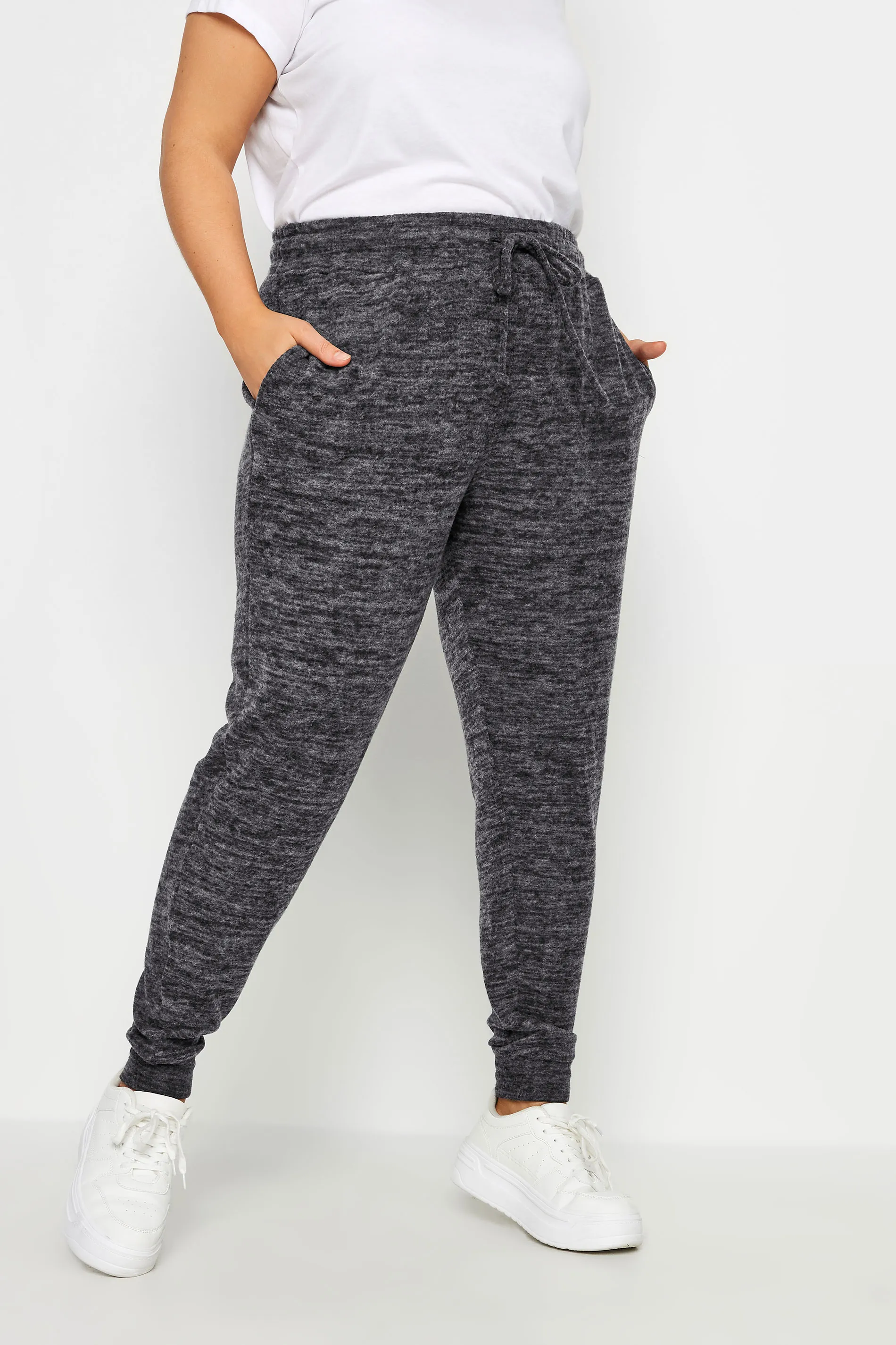 YOURS Curve Charcoal Grey Marl Soft Touch Cuffed Joggers