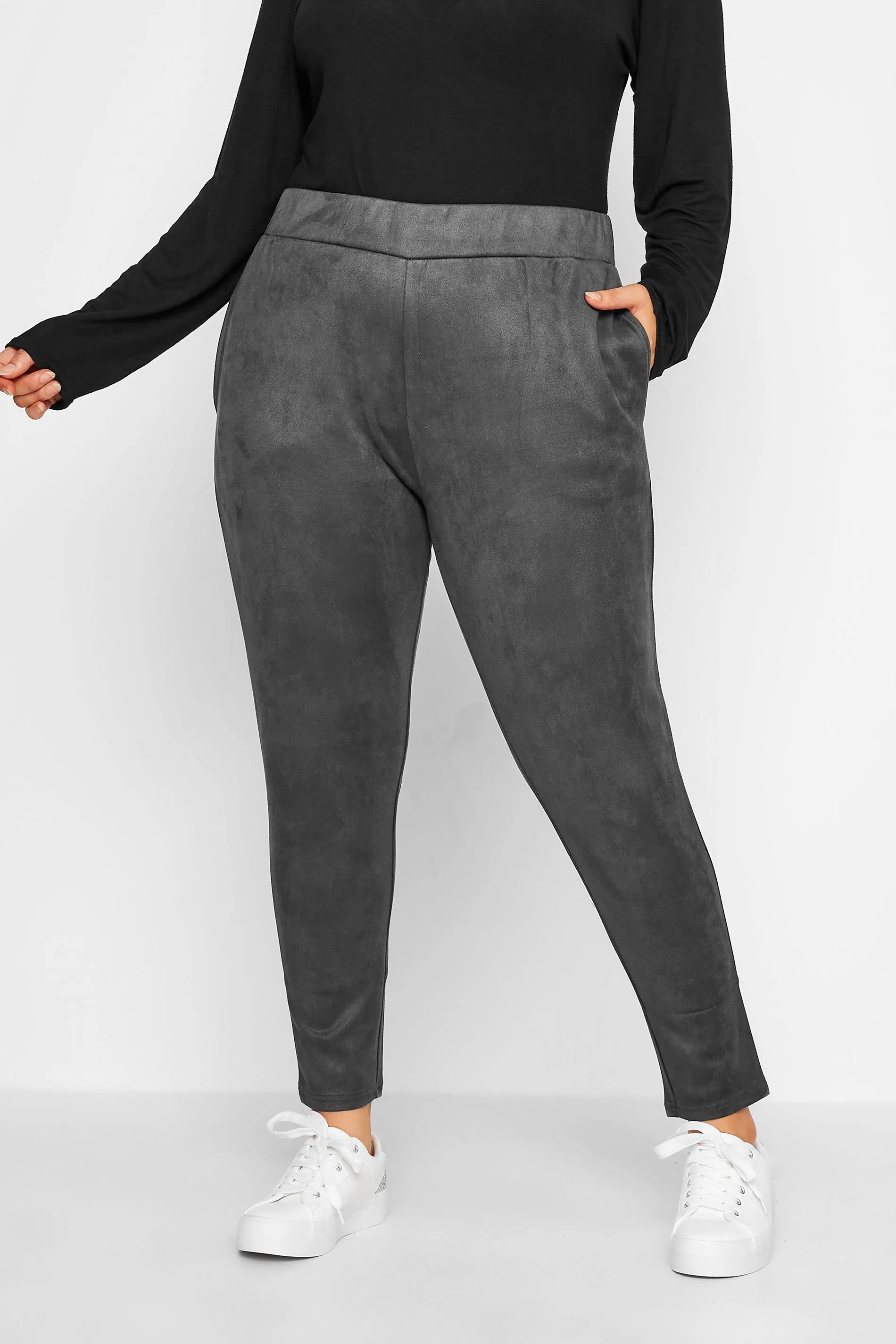 YOURS Curve Grey Stretch Soft Touch Faux Suede Joggers