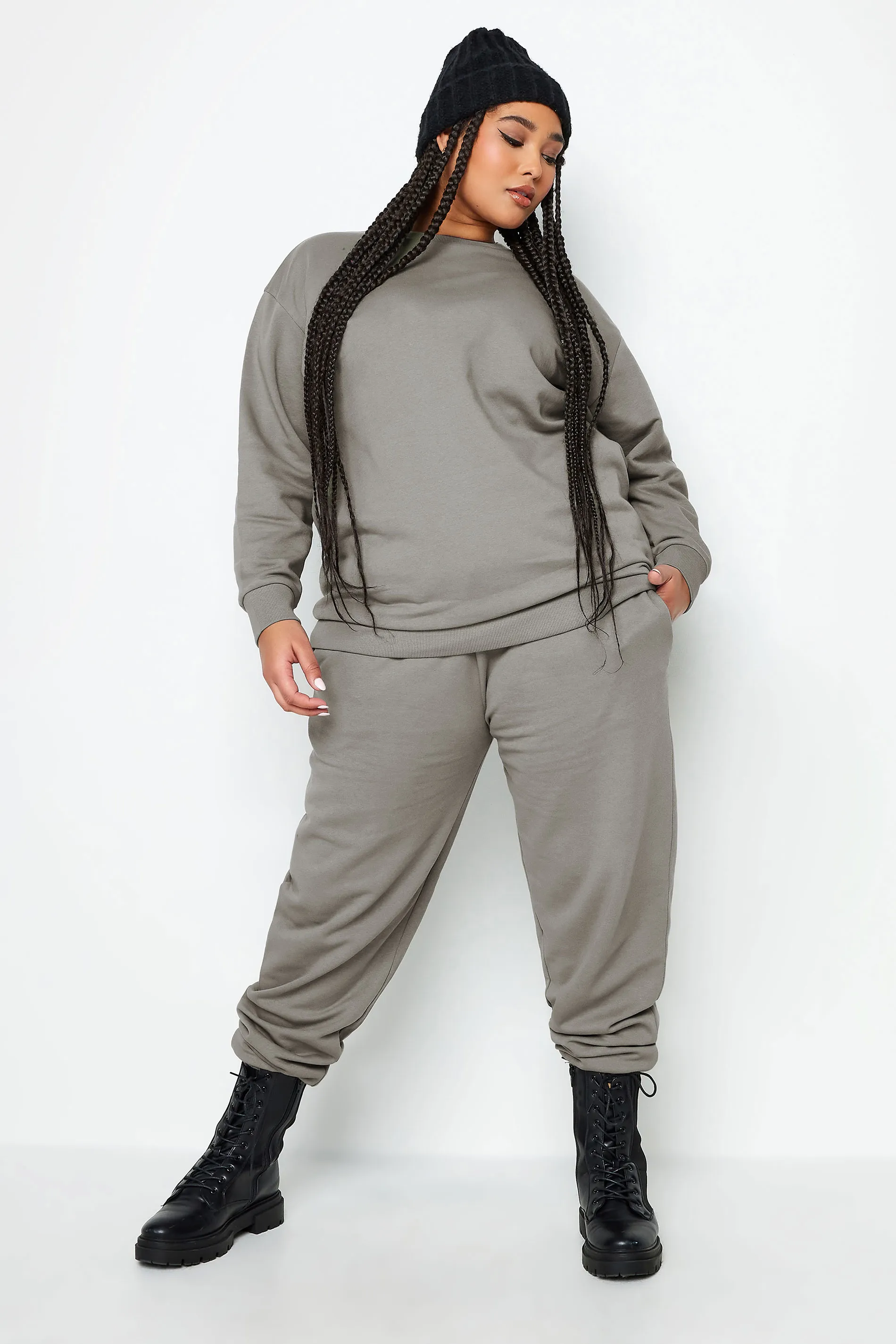 YOURS Curve Light Grey Cuffed Joggers