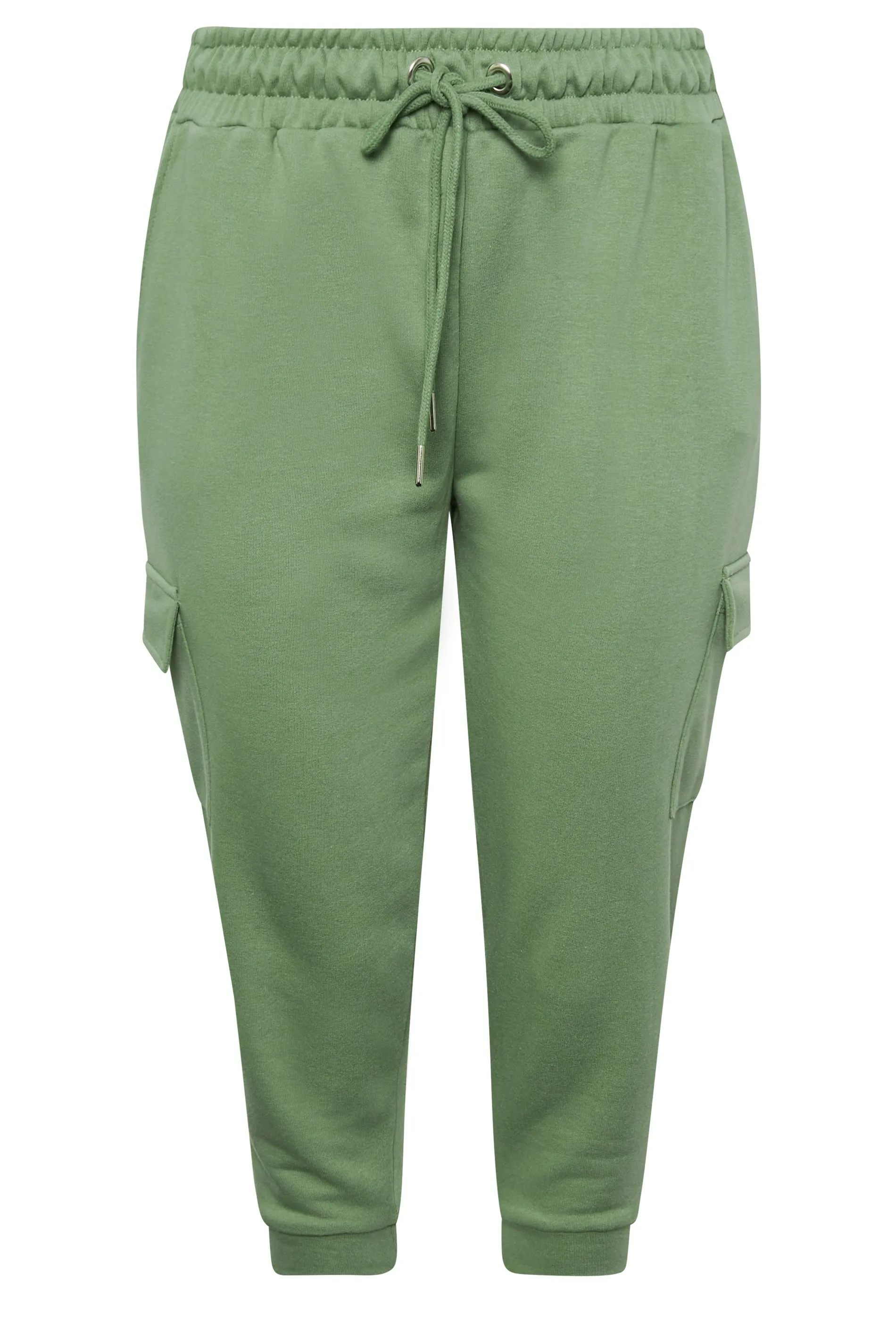 YOURS Curve Sage Green Cargo Pocket Cropped Joggers