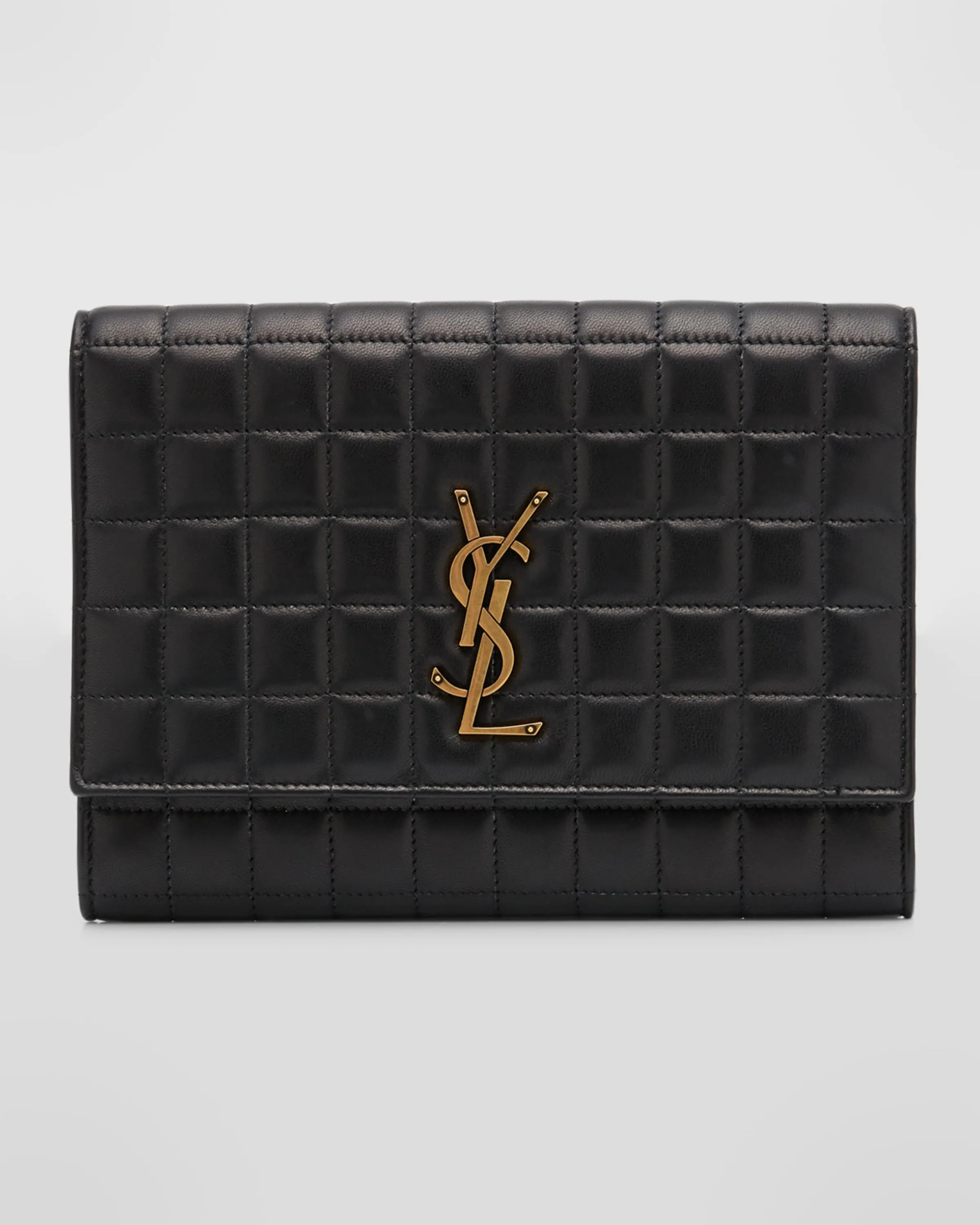 YSL Monogram Flap Clutch Bag in Quilted Smooth Leather