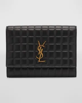 YSL Monogram Flap Clutch Bag in Quilted Smooth Leather