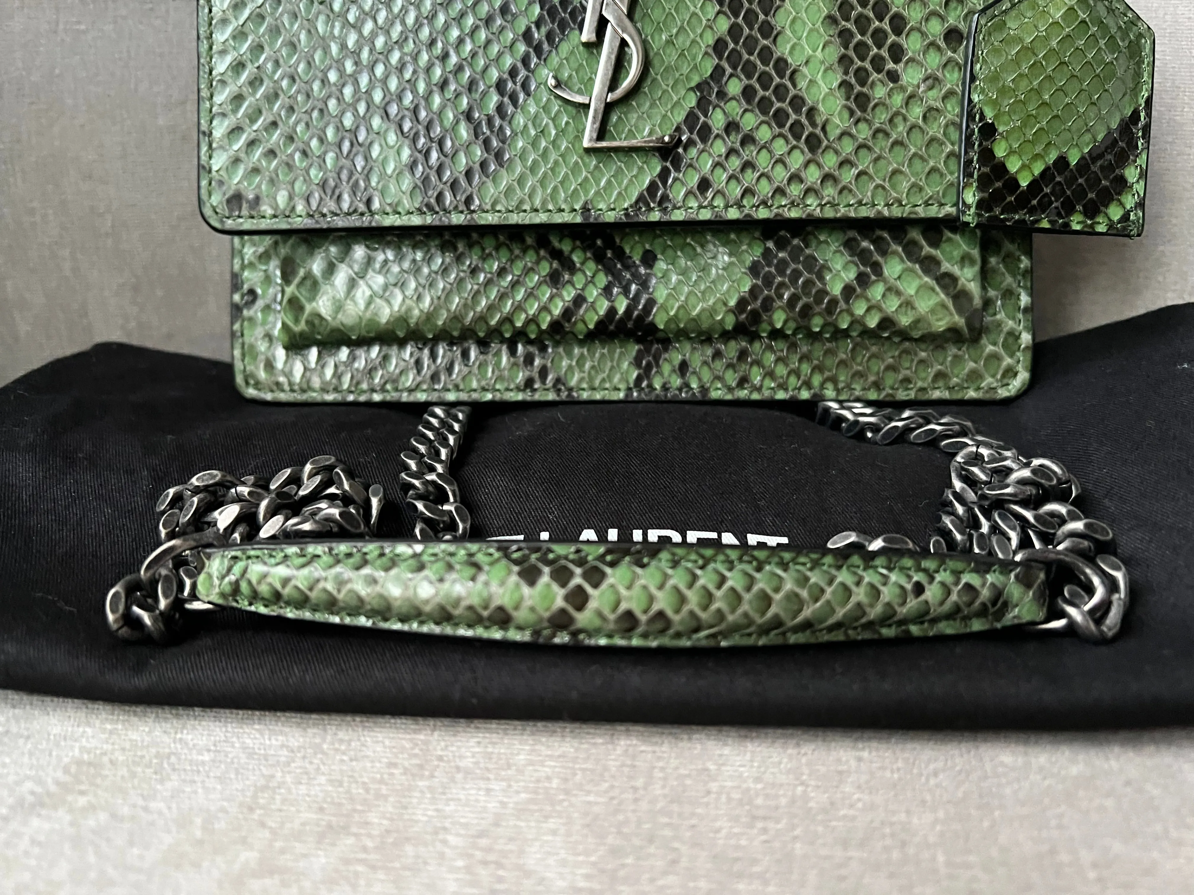 Yves Saint Laurent (YSL) Snake Print Small Sunset with Ruthenium Hardware