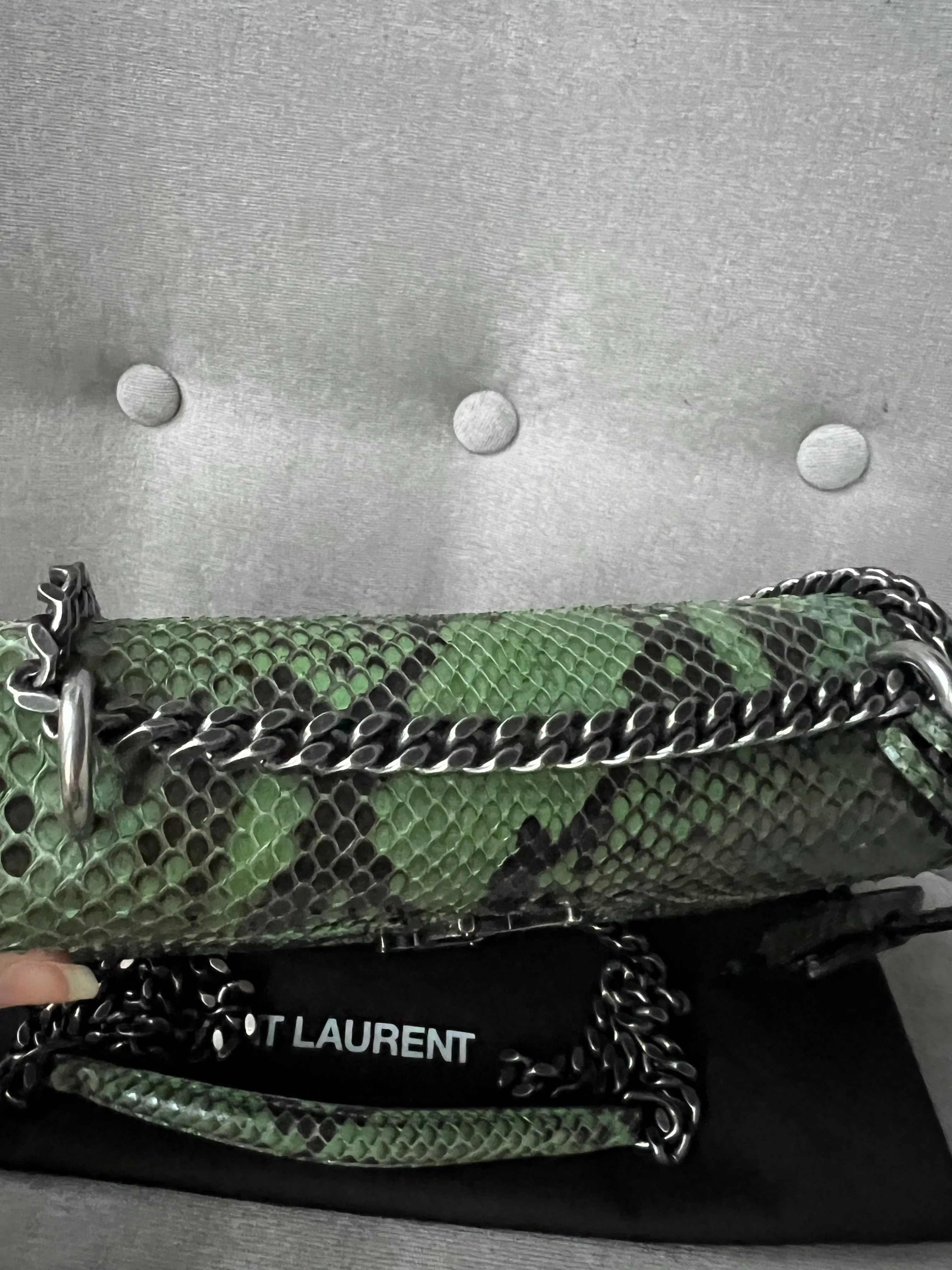 Yves Saint Laurent (YSL) Snake Print Small Sunset with Ruthenium Hardware