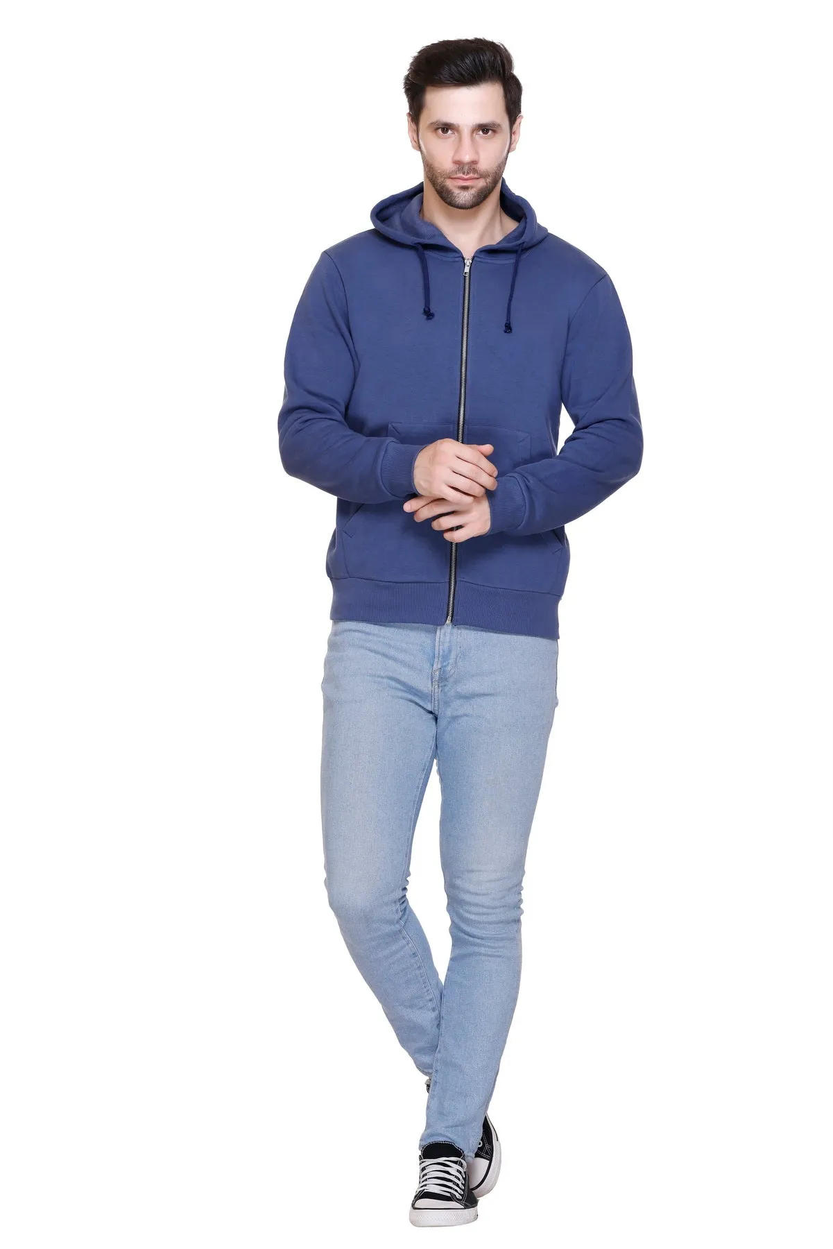 Zipper Hooded Jacket (Unisex) Steel Blue -50/50 Fleece