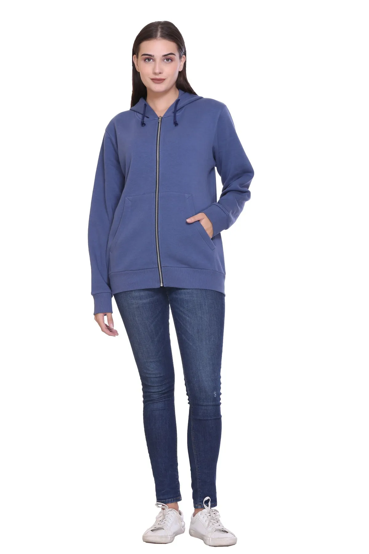 Zipper Hooded Jacket (Unisex) Steel Blue -50/50 Fleece