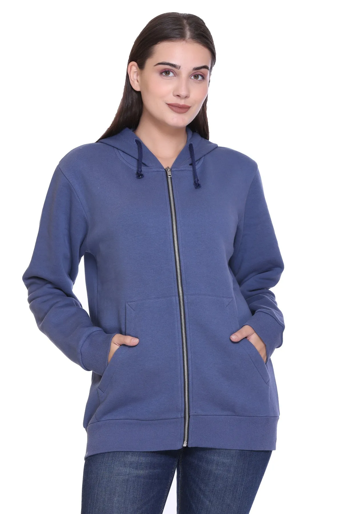 Zipper Hooded Jacket (Unisex) Steel Blue -50/50 Fleece