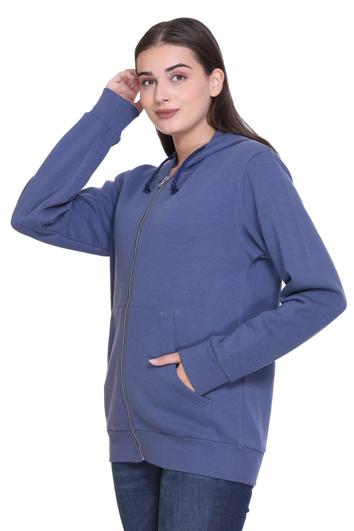 Zipper Hooded Jacket (Unisex) Steel Blue -50/50 Fleece