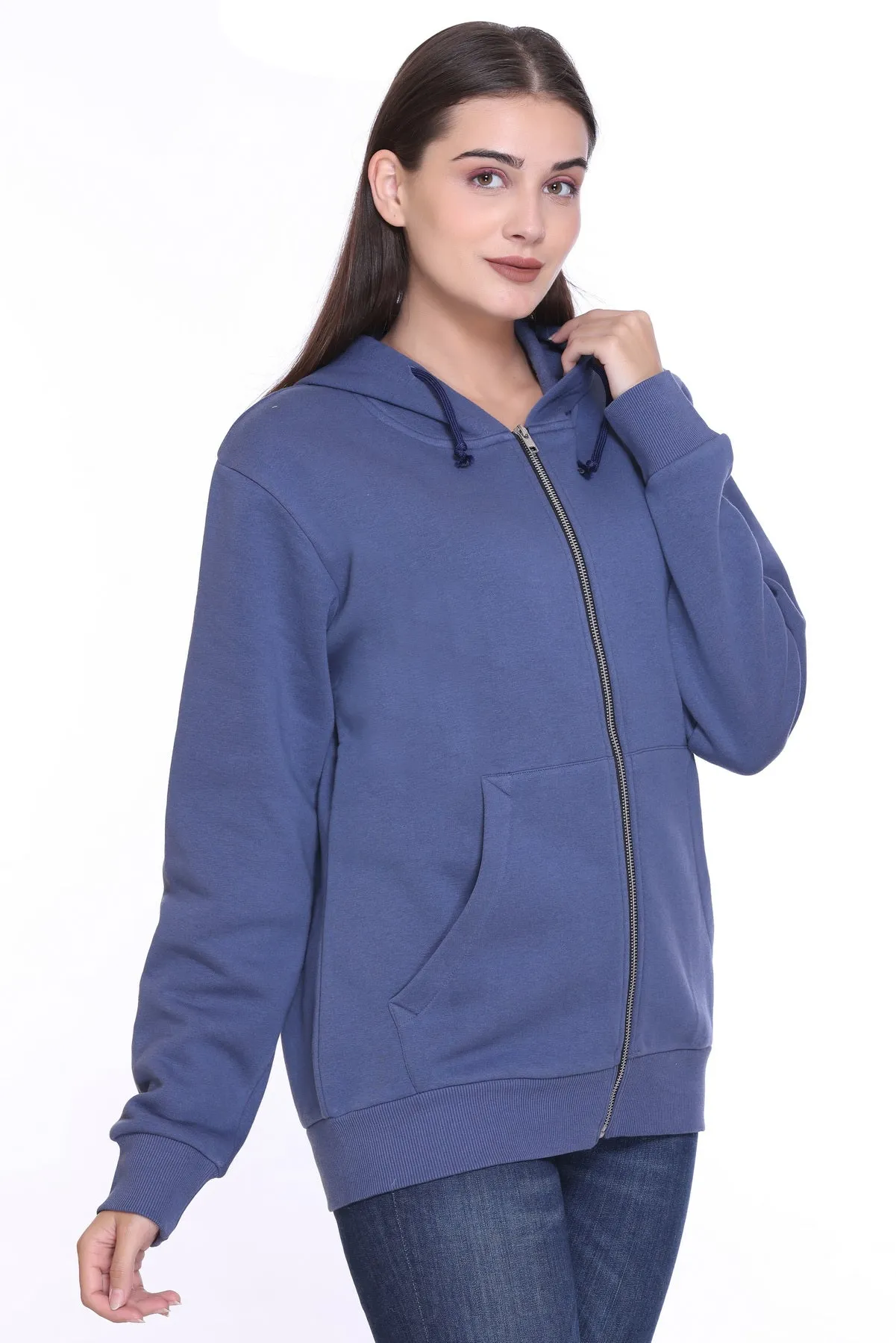 Zipper Hooded Jacket (Unisex) Steel Blue -50/50 Fleece