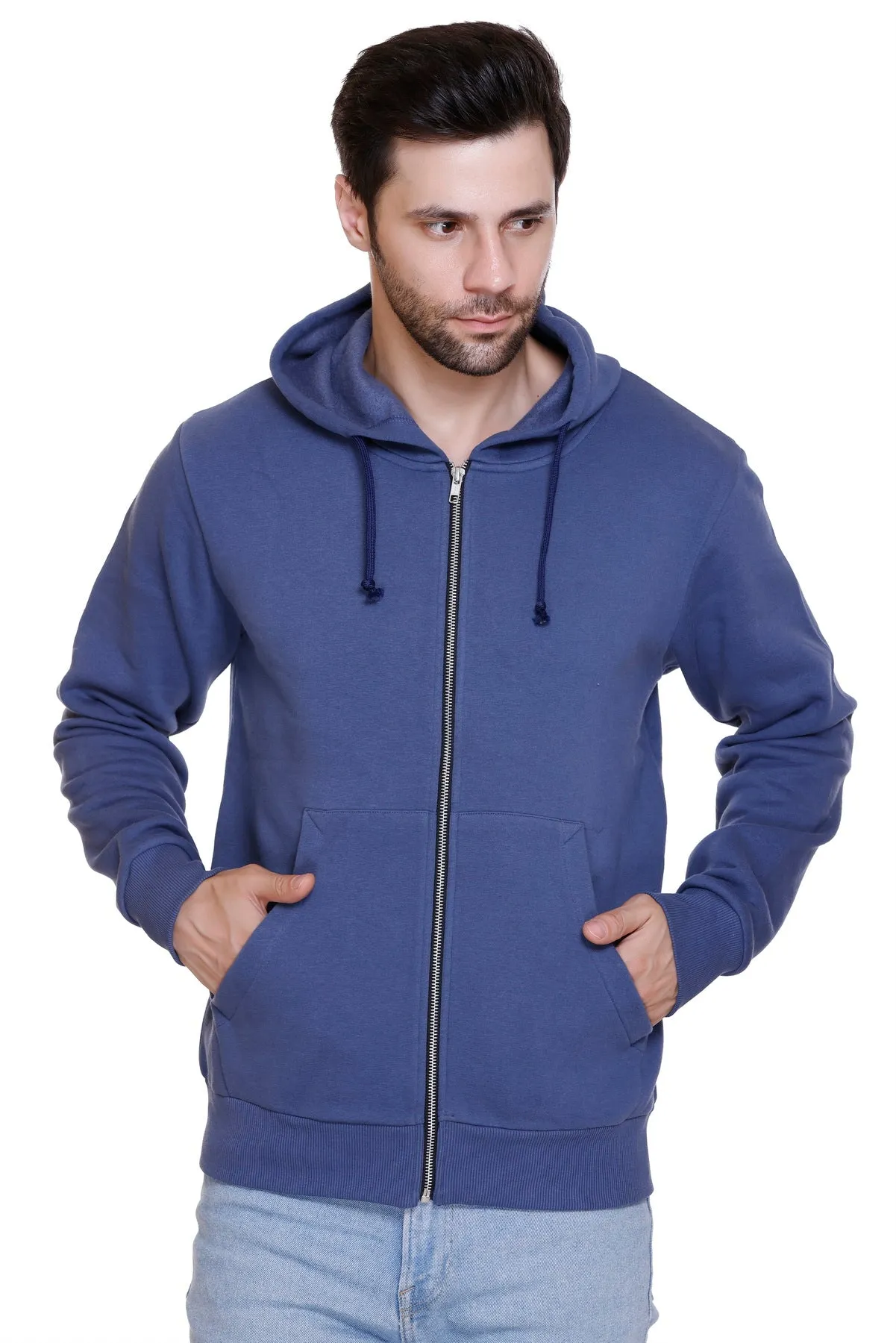 Zipper Hooded Jacket (Unisex) Steel Blue -50/50 Fleece