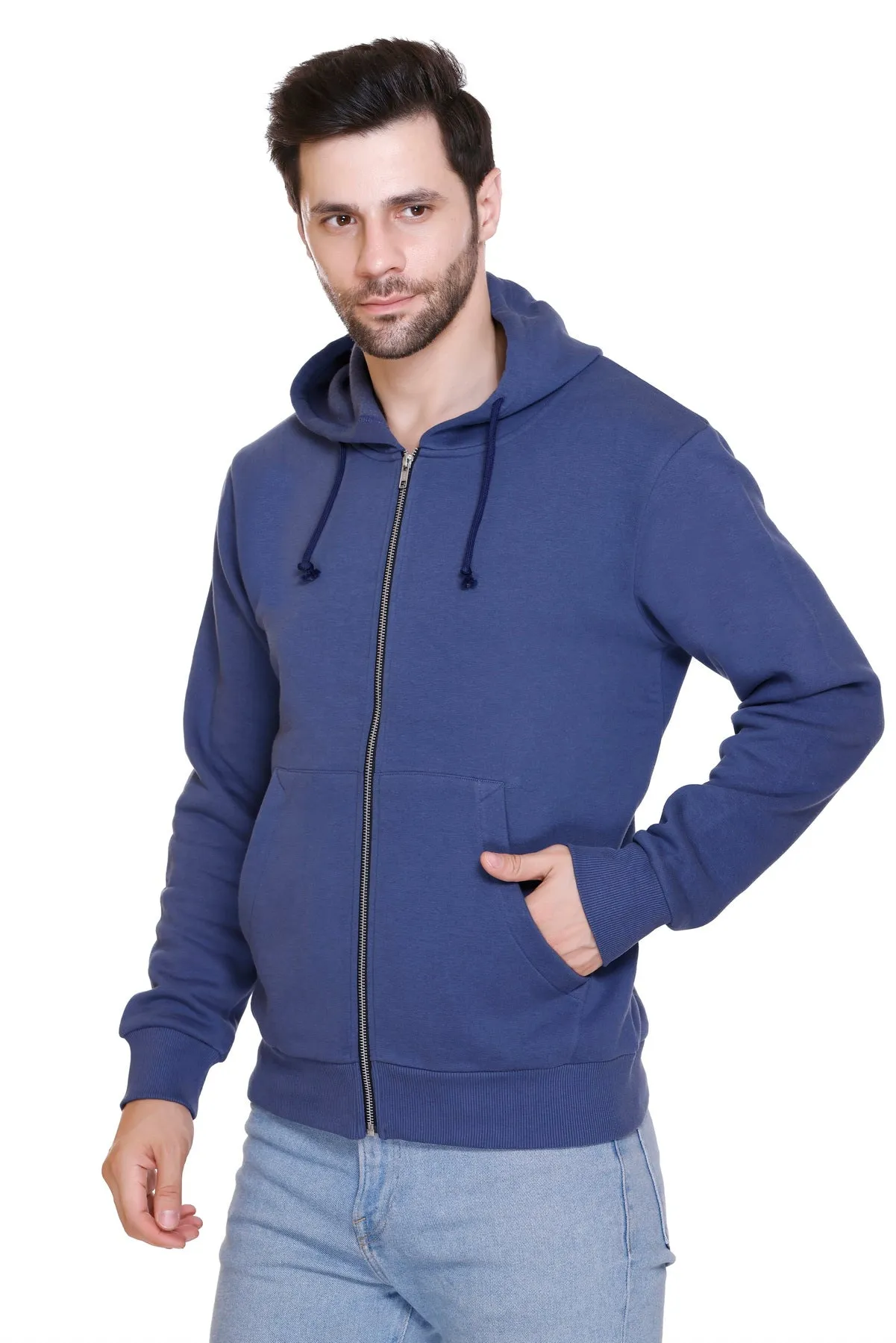 Zipper Hooded Jacket (Unisex) Steel Blue -50/50 Fleece