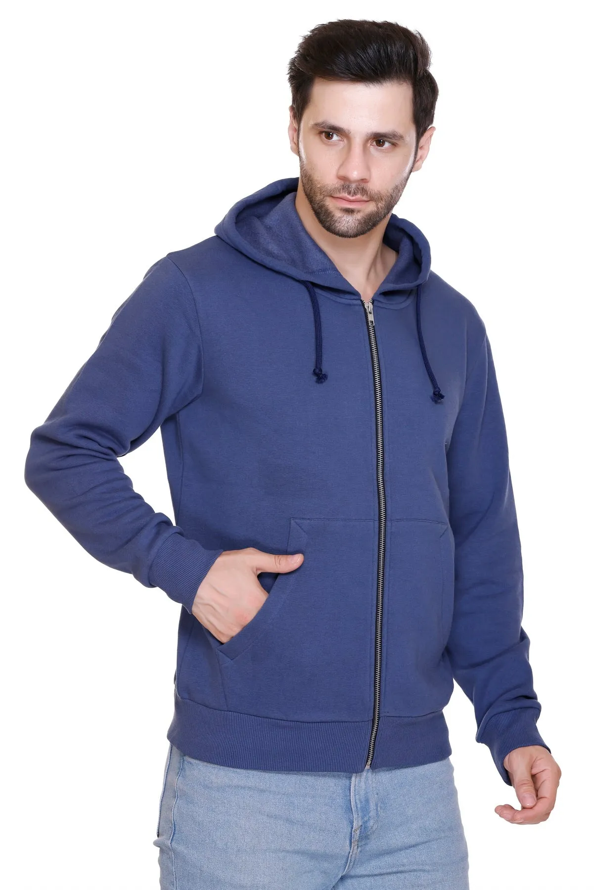 Zipper Hooded Jacket (Unisex) Steel Blue -50/50 Fleece