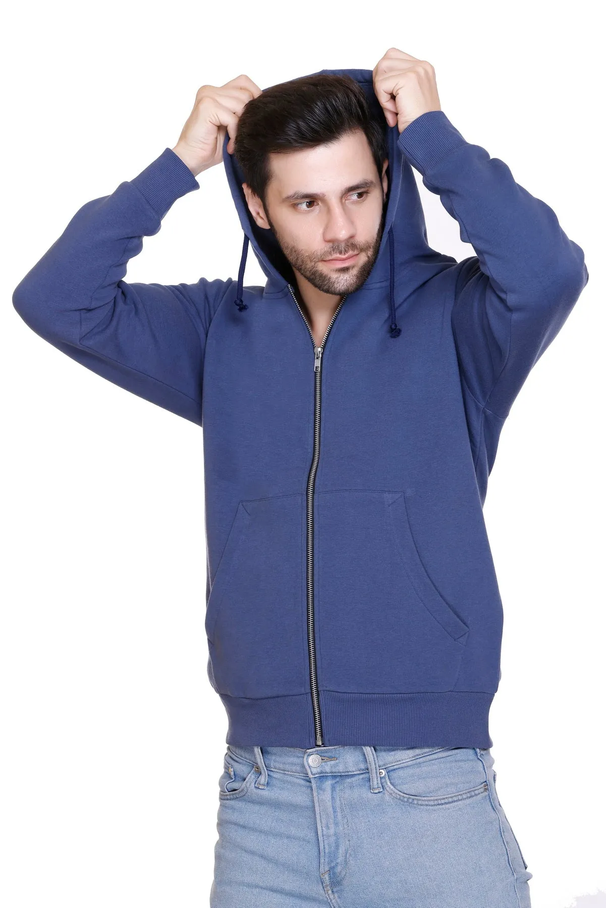 Zipper Hooded Jacket (Unisex) Steel Blue -50/50 Fleece